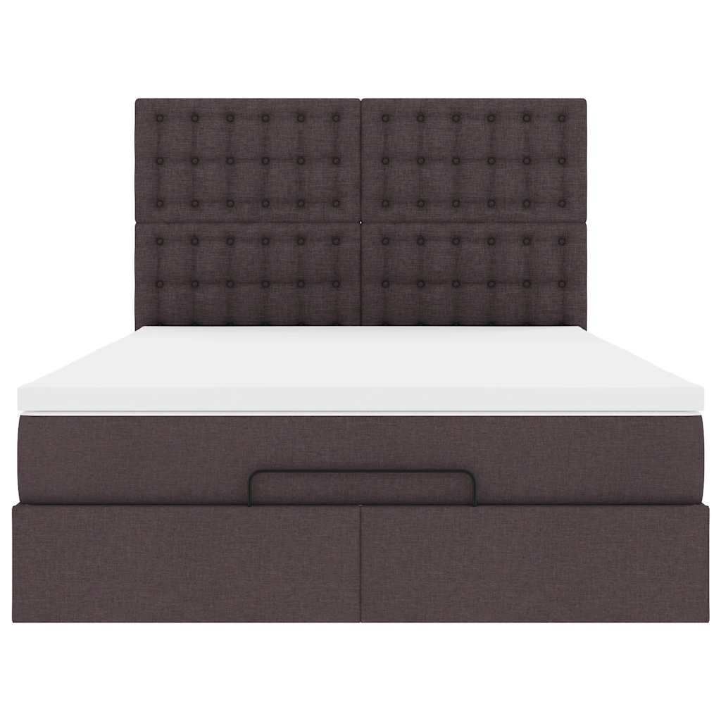 Cadre de lit ottoman avec matelas marron foncé 140x190 cm tissu