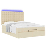 Cadre de lit ottoman avec matelas crème 140x190 cm tissu