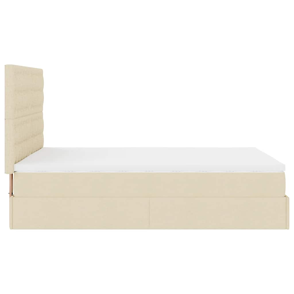 Cadre de lit ottoman avec matelas crème 140x190 cm tissu