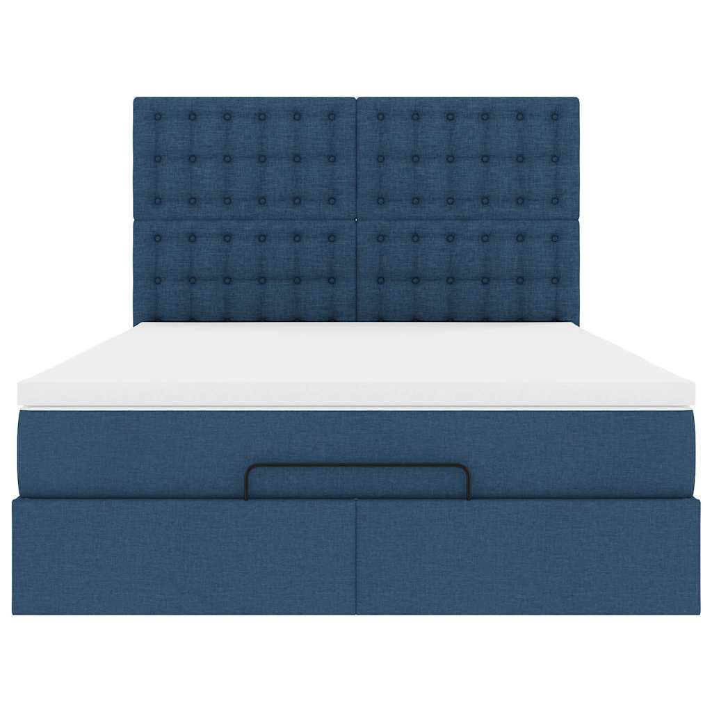 Cadre de lit ottoman avec matelas bleu 140x190 cm tissu