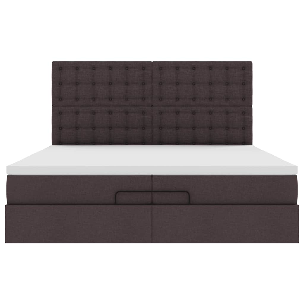 Cadre de lit ottoman avec matelas marron foncé 200x200 cm tissu