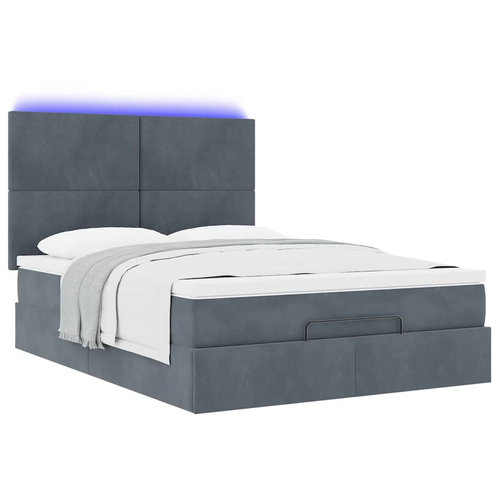 Cadre de lit ottoman avec matelas gris foncé 140x190 cm velours