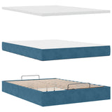 Cadre de lit ottoman avec matelas bleu foncé 140x190 cm velours