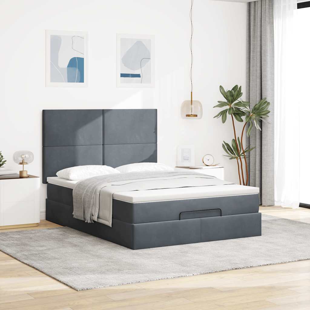 Cadre de lit ottoman avec matelas gris foncé 140x200 cm velours