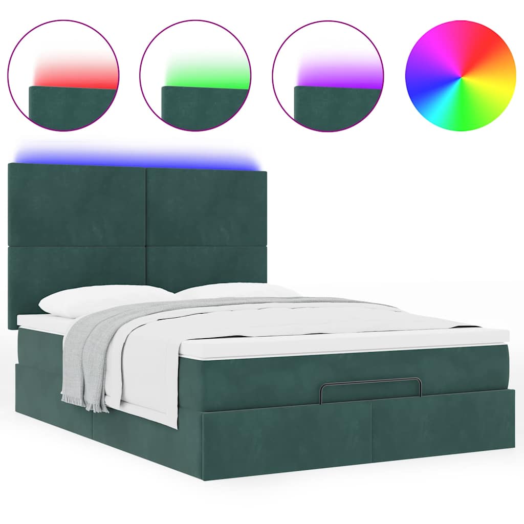 Cadre de lit ottoman avec matelas vert foncé 140x200 cm velours