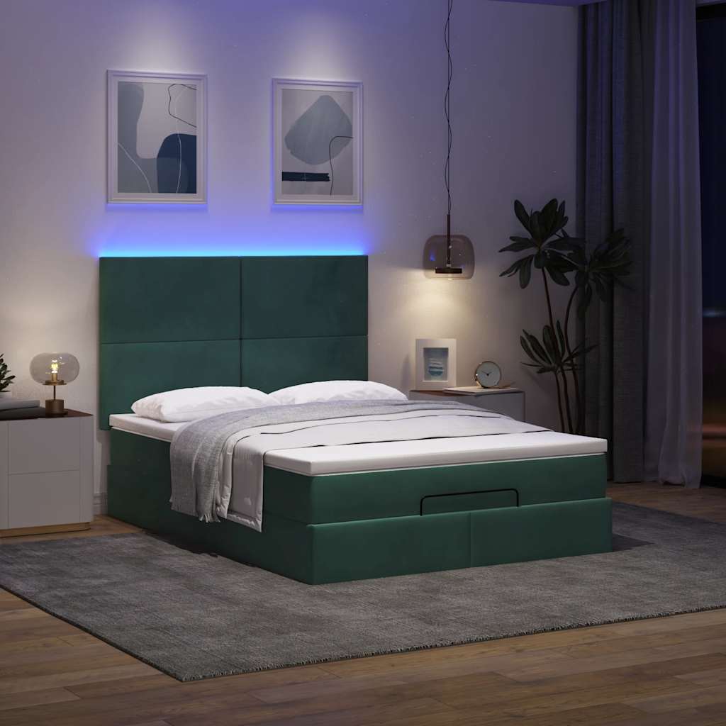 Cadre de lit ottoman avec matelas vert foncé 140x200 cm velours