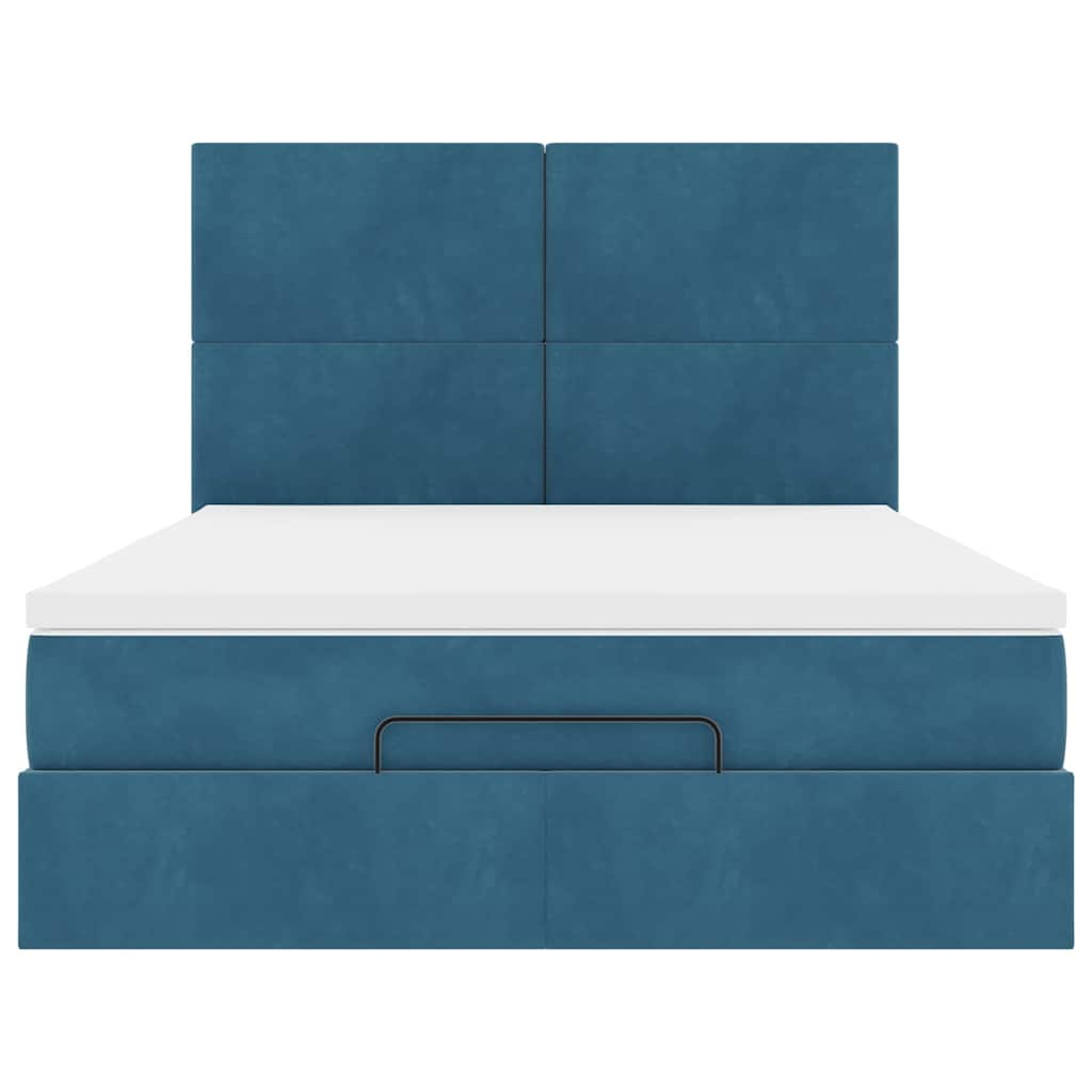 Cadre de lit ottoman avec matelas bleu foncé 140x200 cm velours