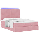 Cadre de lit ottoman avec matelas rose 140x200 cm velours