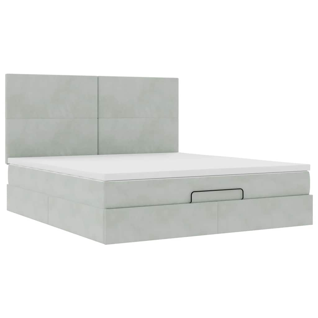 Cadre de lit ottoman et matelas gris clair 160x200cm velours