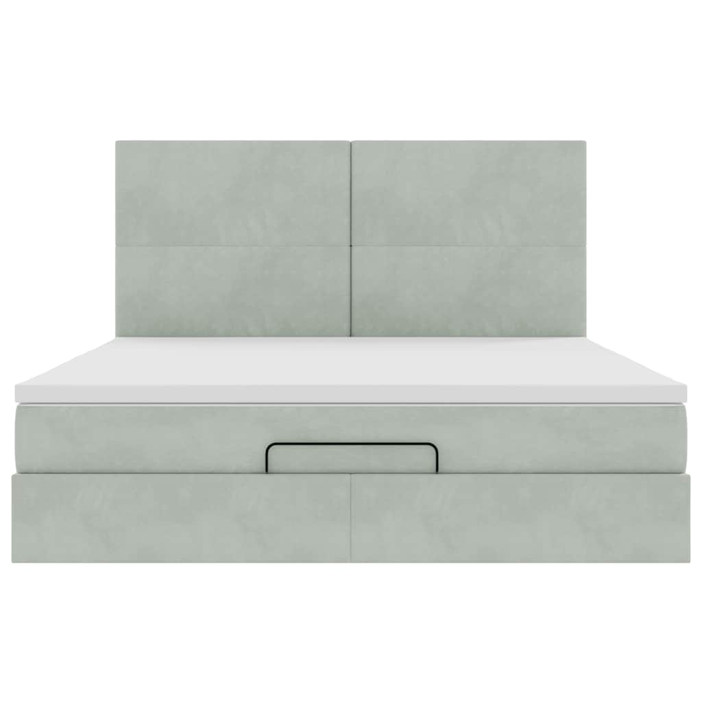 Cadre de lit ottoman et matelas gris clair 160x200cm velours