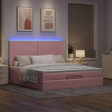 Cadre de lit ottoman avec matelas rose 160x200 cm velours