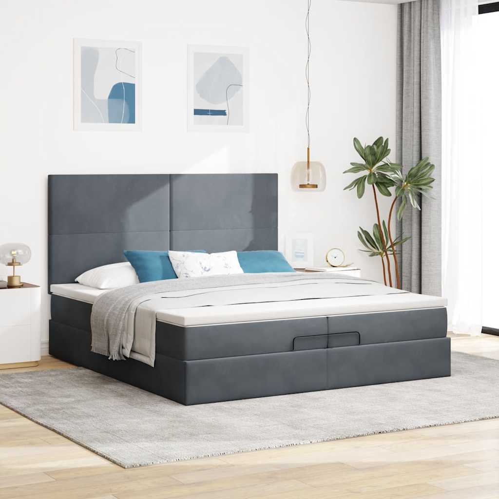 Cadre de lit ottoman avec matelas gris foncé 200x200 cm velours