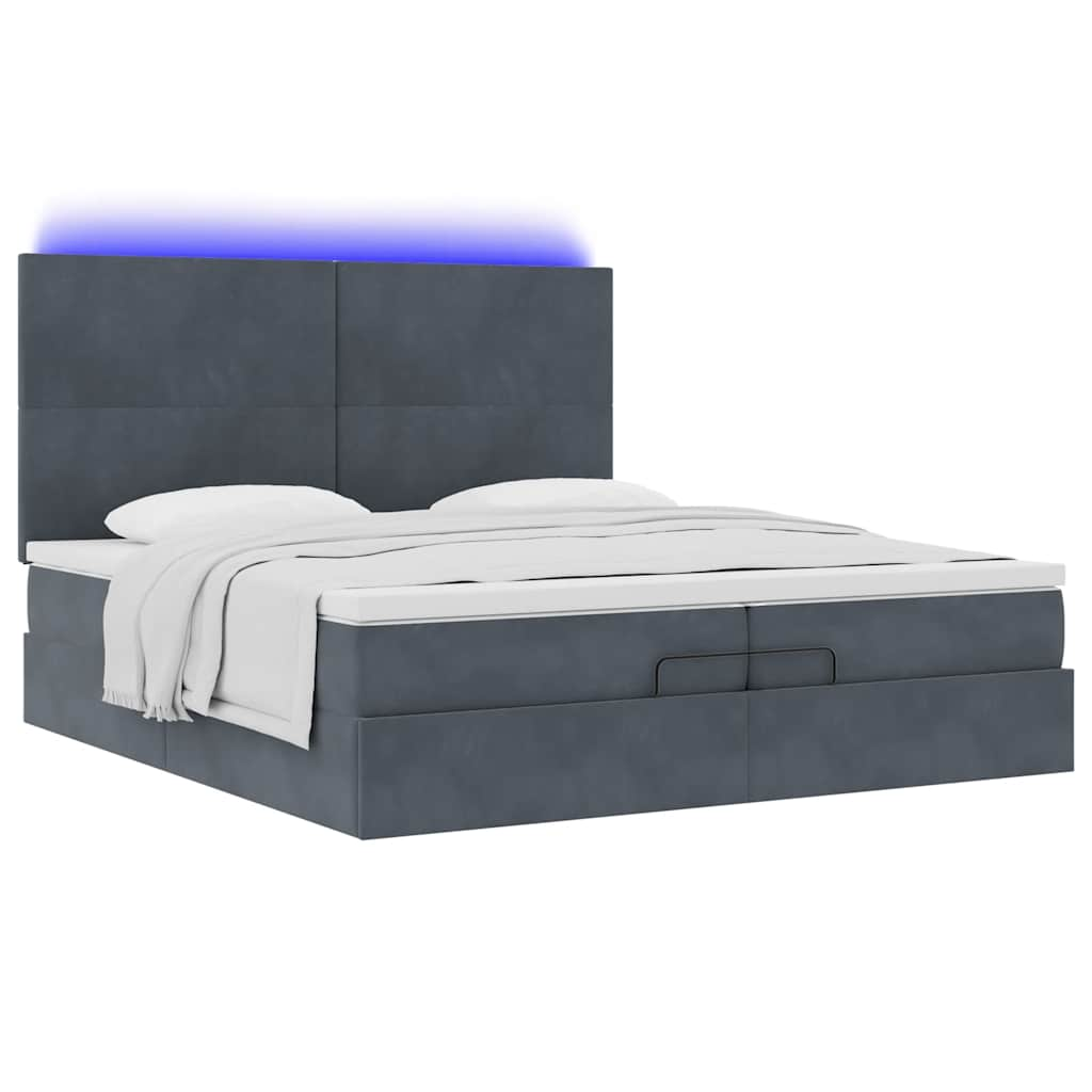 Cadre de lit ottoman avec matelas gris foncé 200x200 cm velours