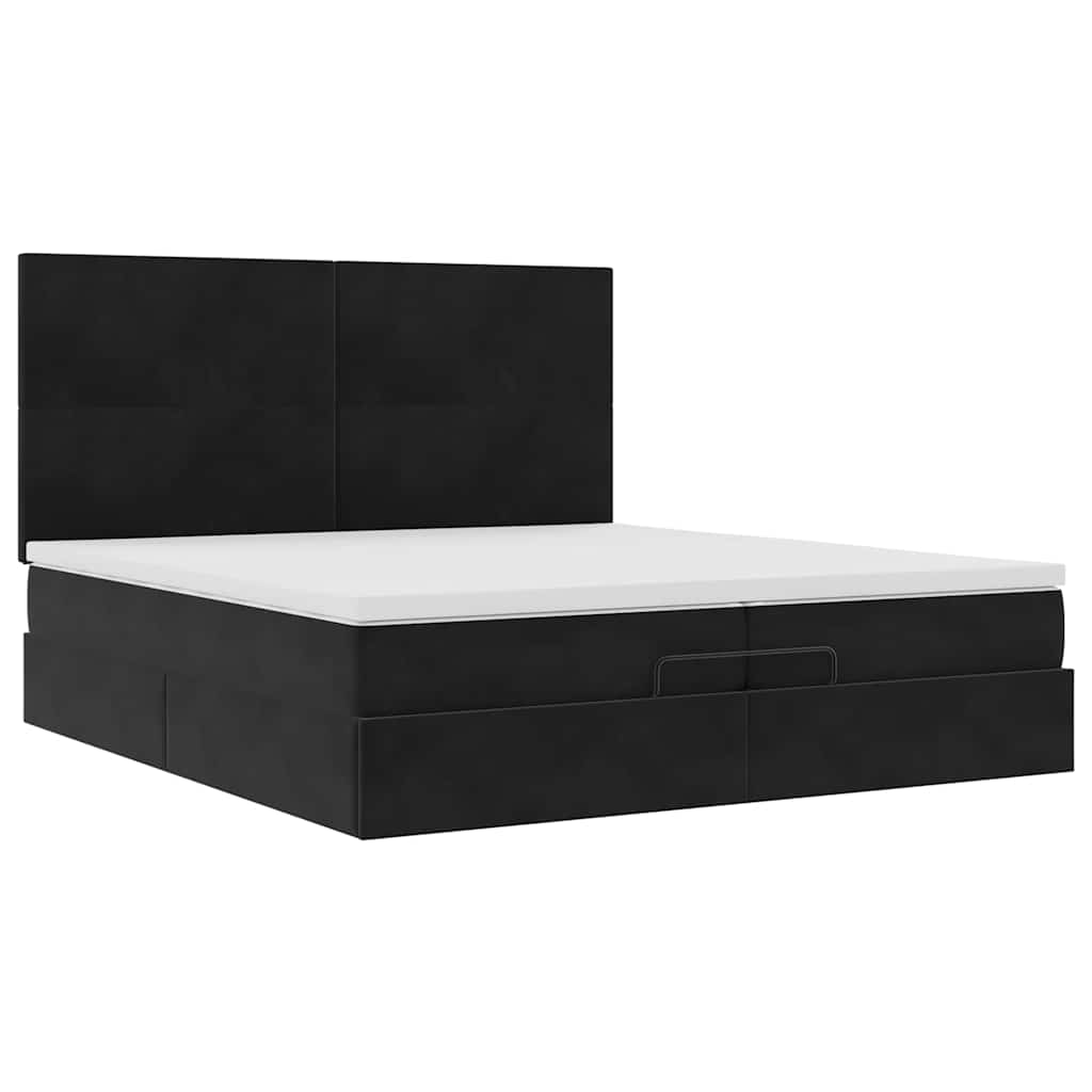 Cadre de lit ottoman avec matelas noir 200x200cm velours