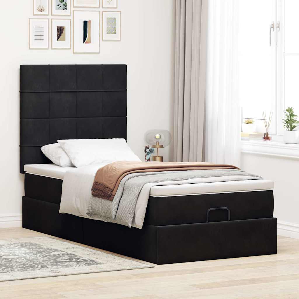 Cadre de lit ottoman avec matelas noir 90x190 cm velours