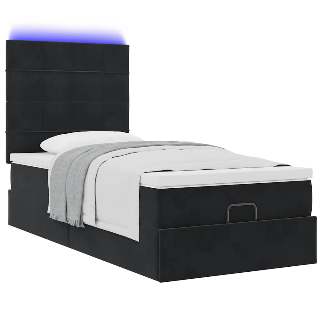 Cadre de lit ottoman avec matelas noir 90x190 cm velours