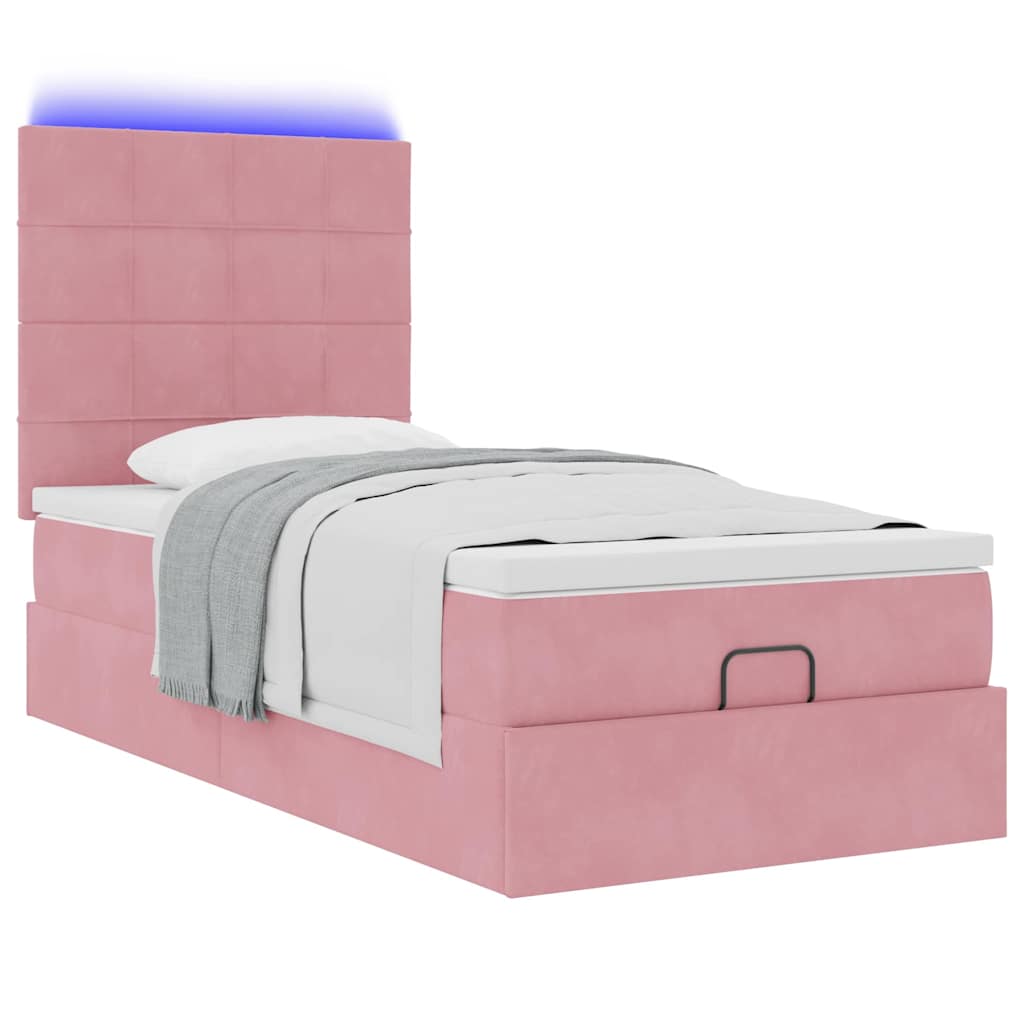 Cadre de lit ottoman avec matelas rose 90x190 cm velours