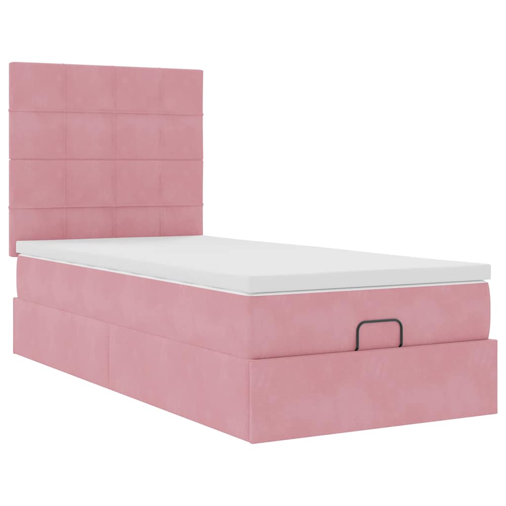 Cadre de lit ottoman avec matelas rose 90x190 cm velours