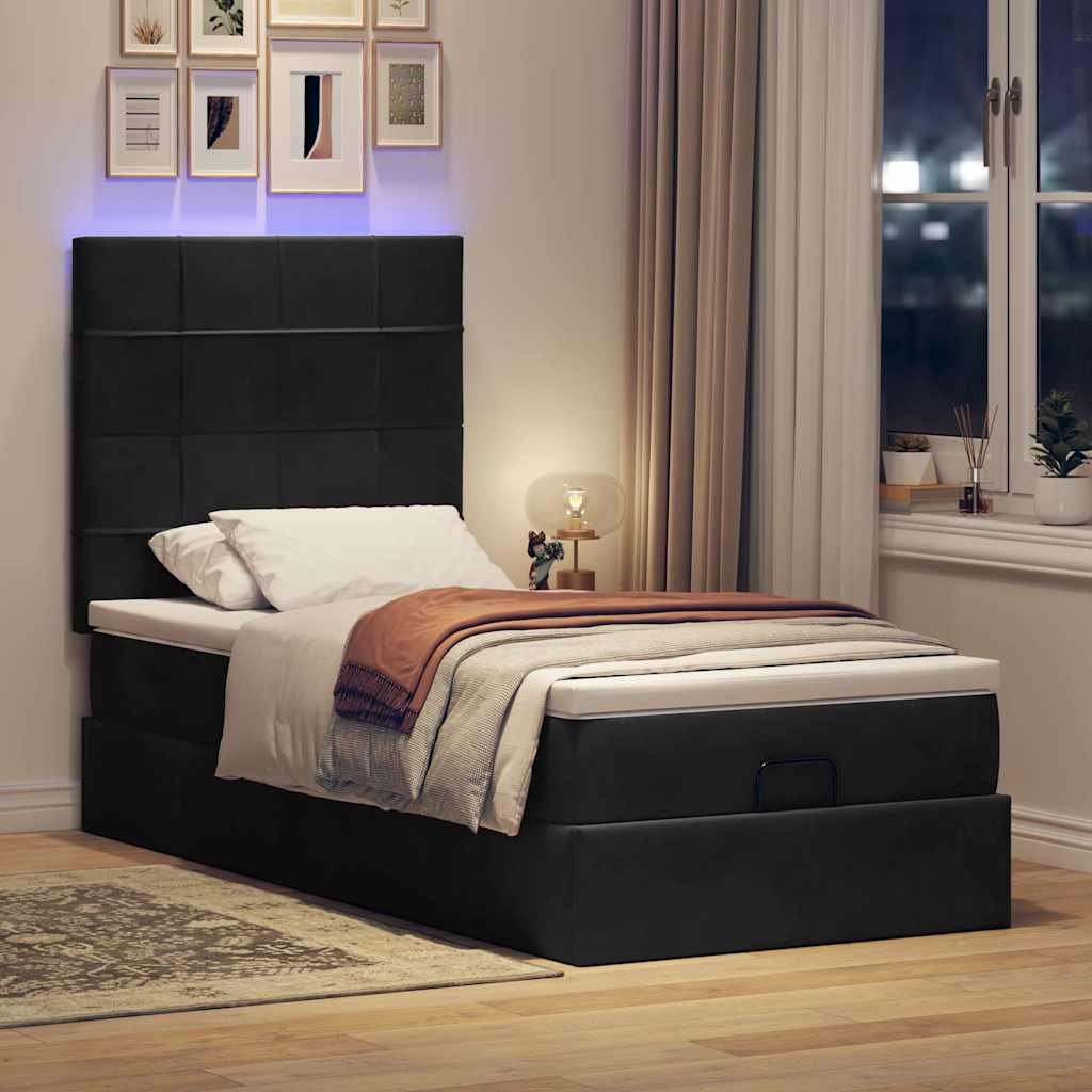 Cadre de lit ottoman avec matelas noir 90x200 cm velours