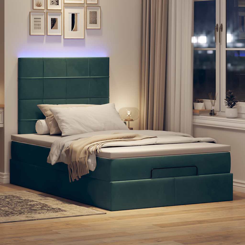 Cadre de lit ottoman avec matelas vert foncé 120x200 cm velours