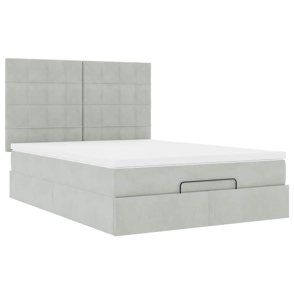 Cadre de lit ottoman et matelas gris clair 140x190 velours