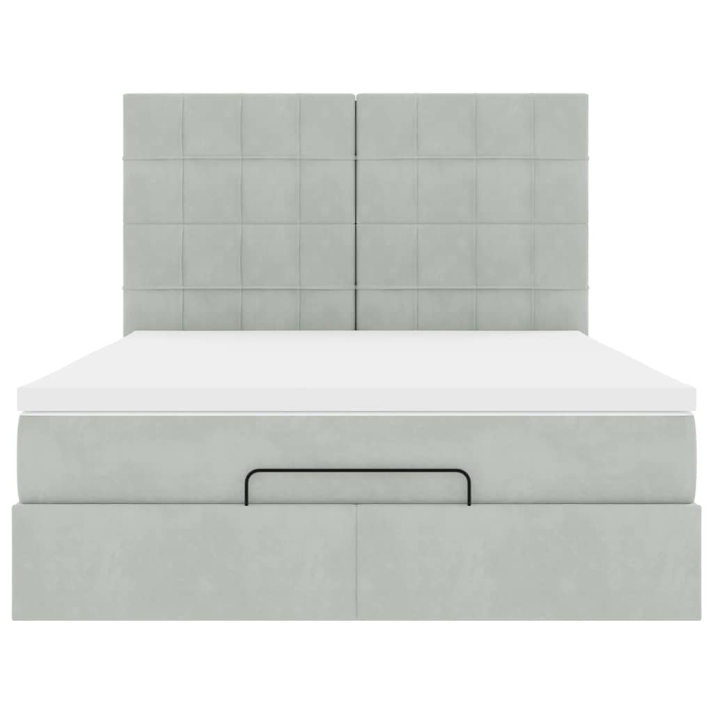 Cadre de lit ottoman et matelas gris clair 140x190 velours