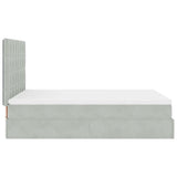 Cadre de lit ottoman et matelas gris clair 140x190 velours