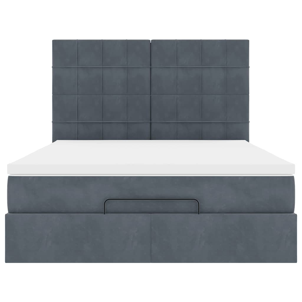 Cadre de lit ottoman avec matelas gris foncé 140x190 cm velours