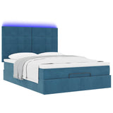 Cadre de lit ottoman avec matelas bleu foncé 140x190 cm velours