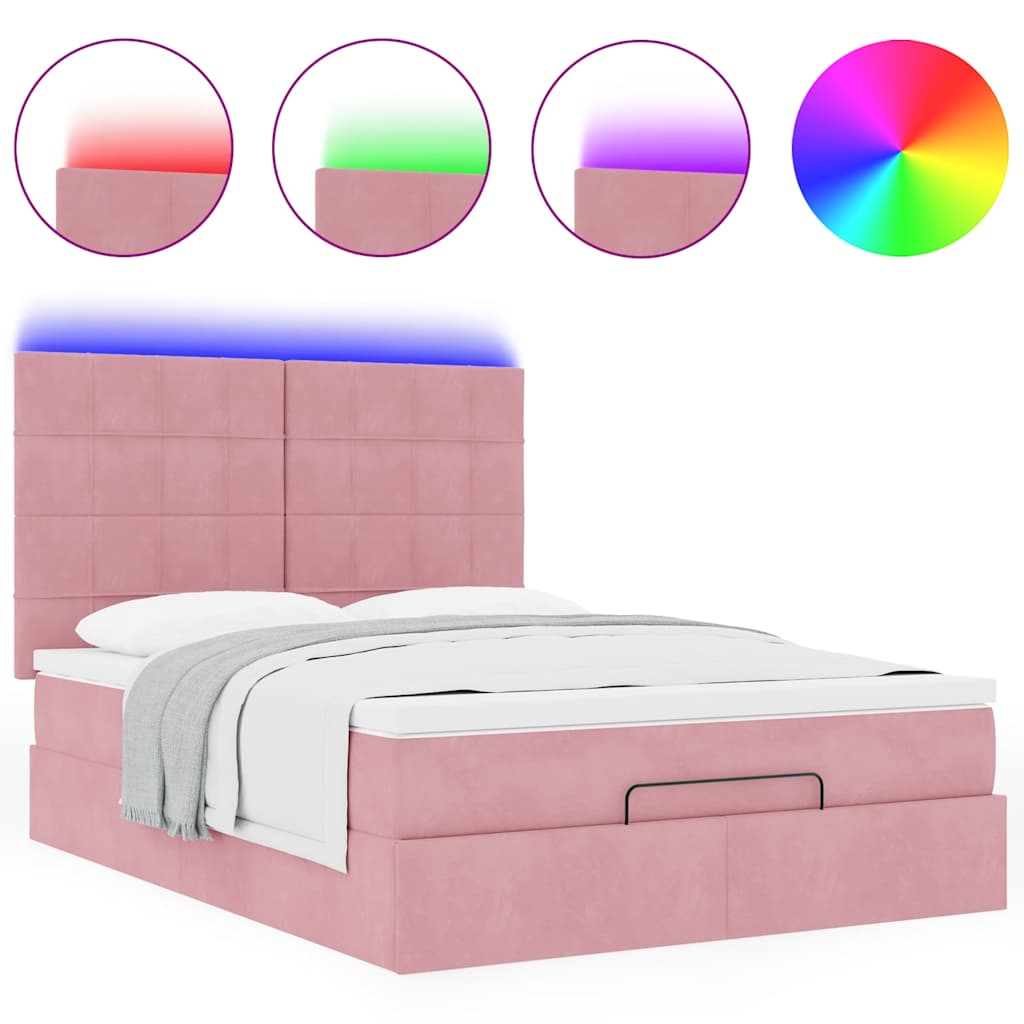 Cadre de lit ottoman avec matelas rose 140x190 cm velours