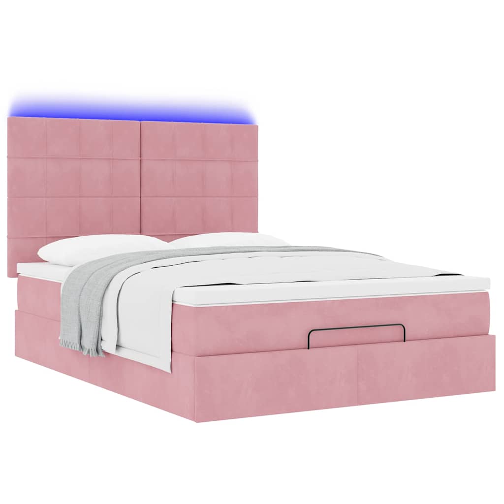 Cadre de lit ottoman avec matelas rose 140x190 cm velours