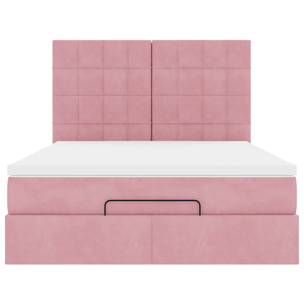 Cadre de lit ottoman avec matelas rose 140x190 cm velours