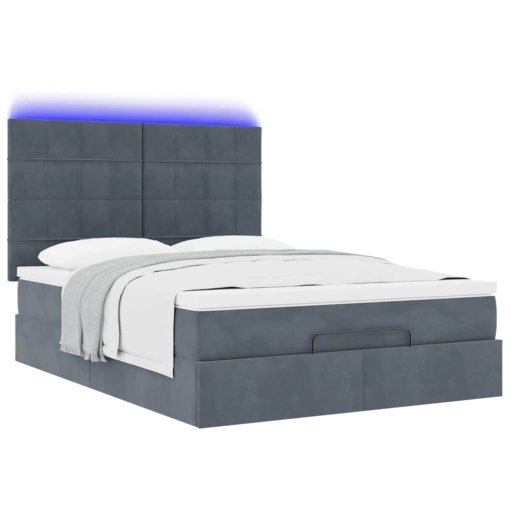 Cadre de lit ottoman avec matelas gris foncé 140x200 cm velours