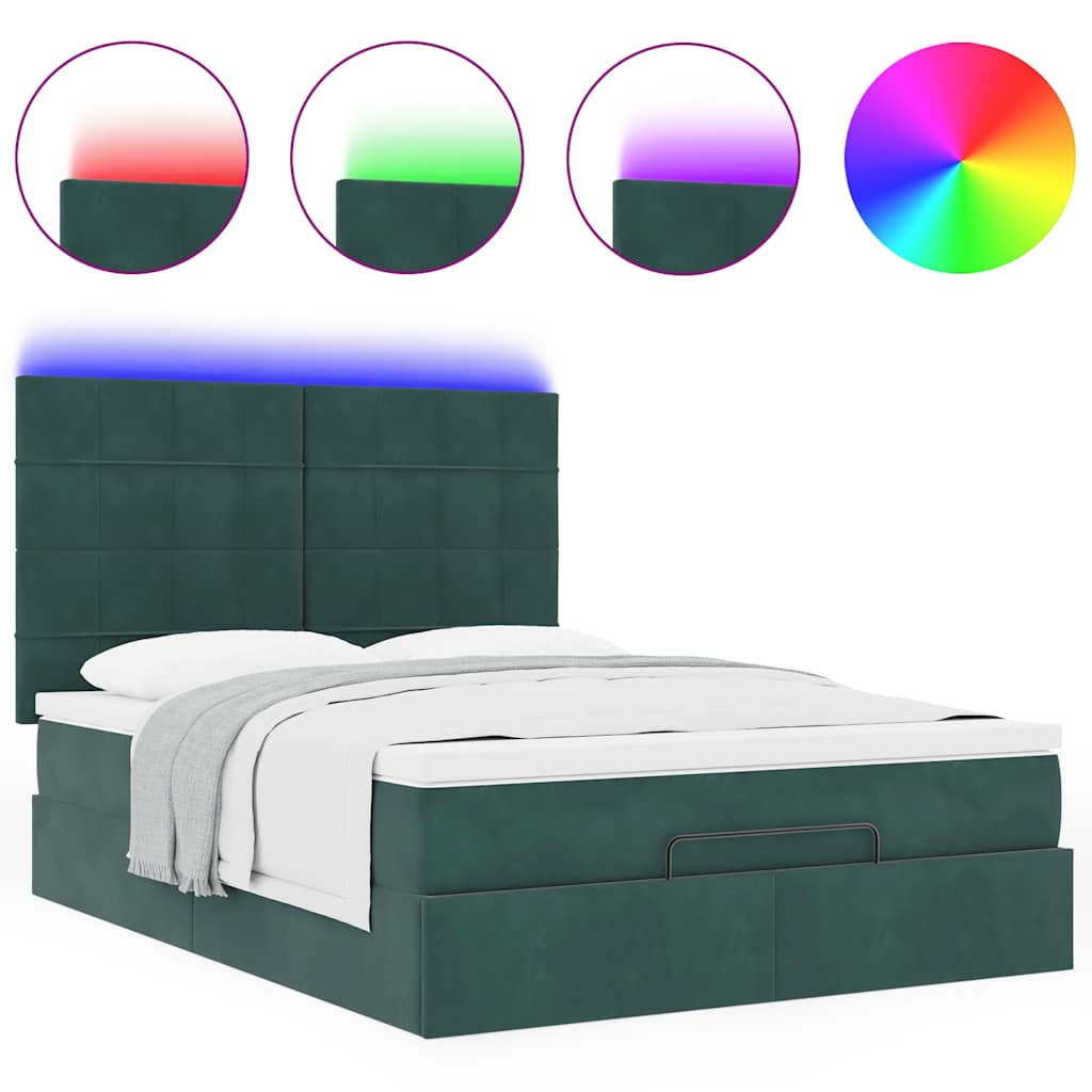 Cadre de lit ottoman avec matelas vert foncé 140x200 cm velours