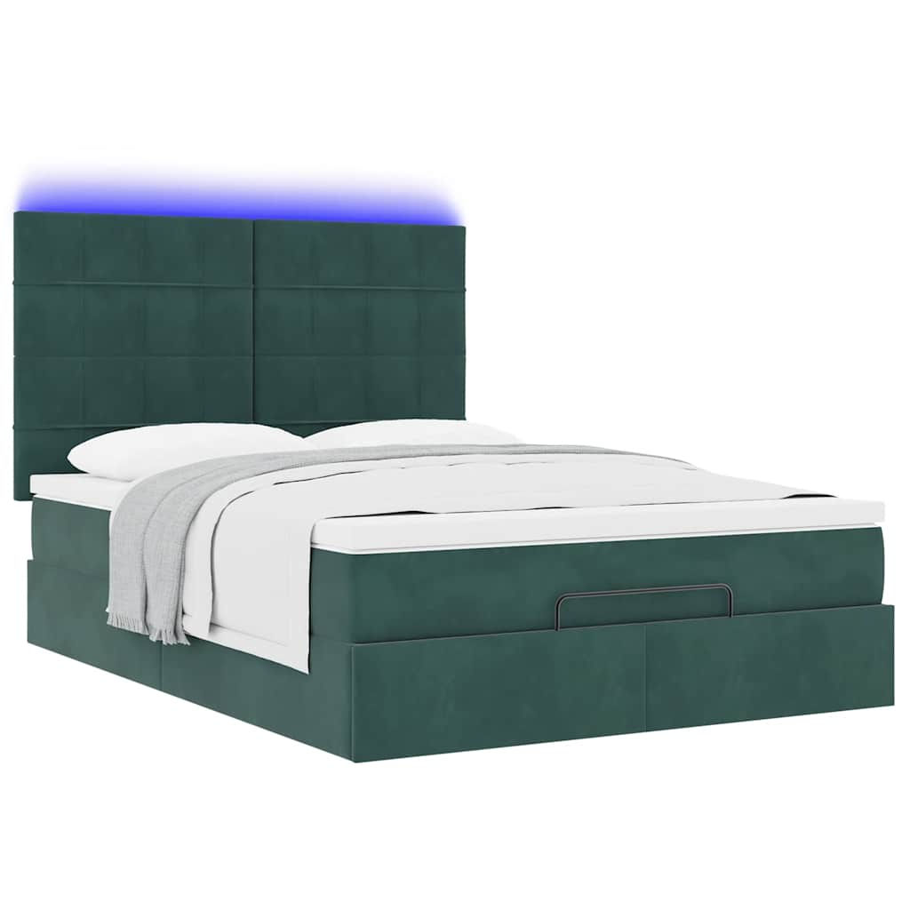 Cadre de lit ottoman avec matelas vert foncé 140x200 cm velours