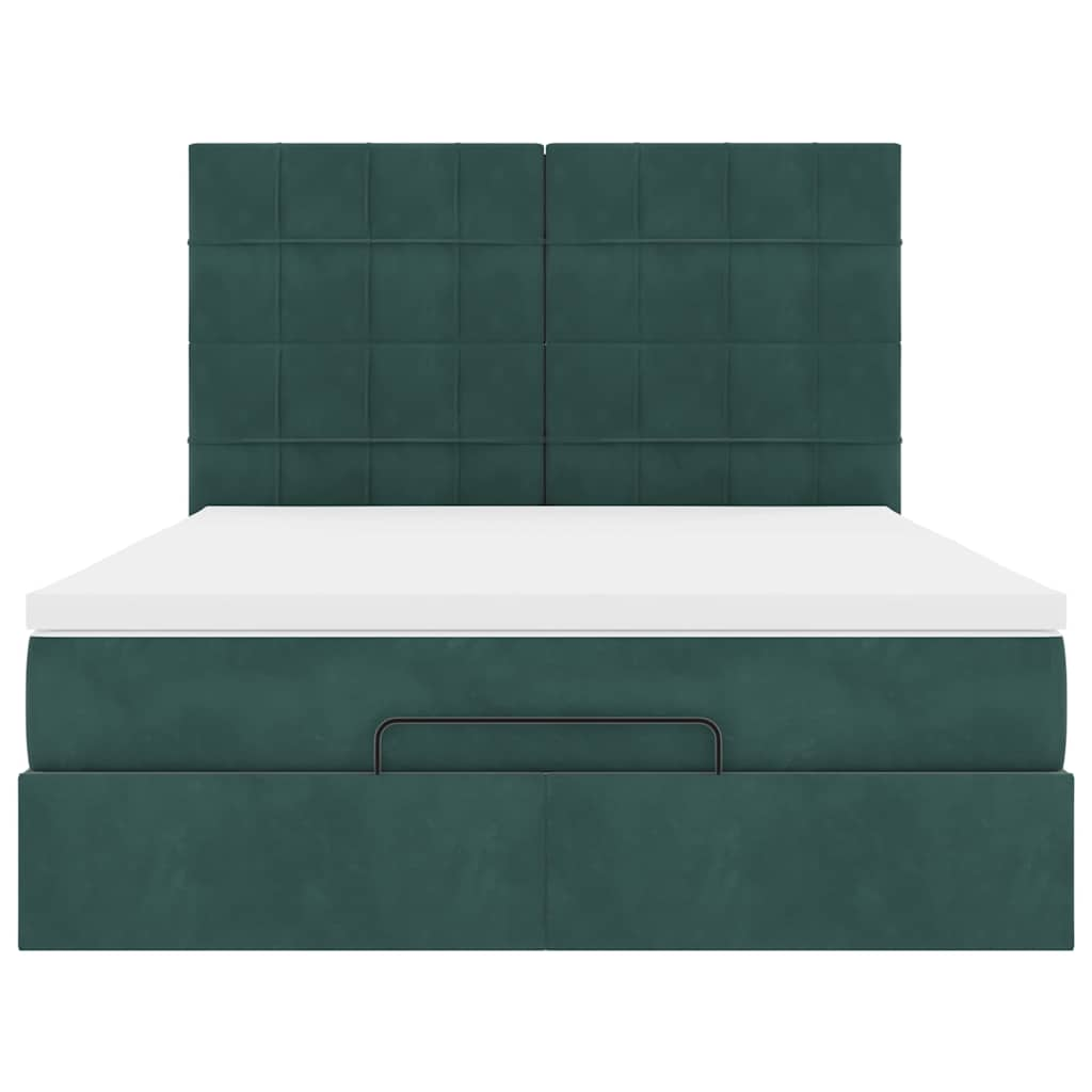 Cadre de lit ottoman avec matelas vert foncé 140x200 cm velours