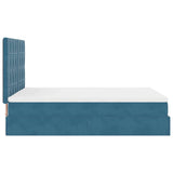 Cadre de lit ottoman avec matelas bleu foncé 140x200 cm velours