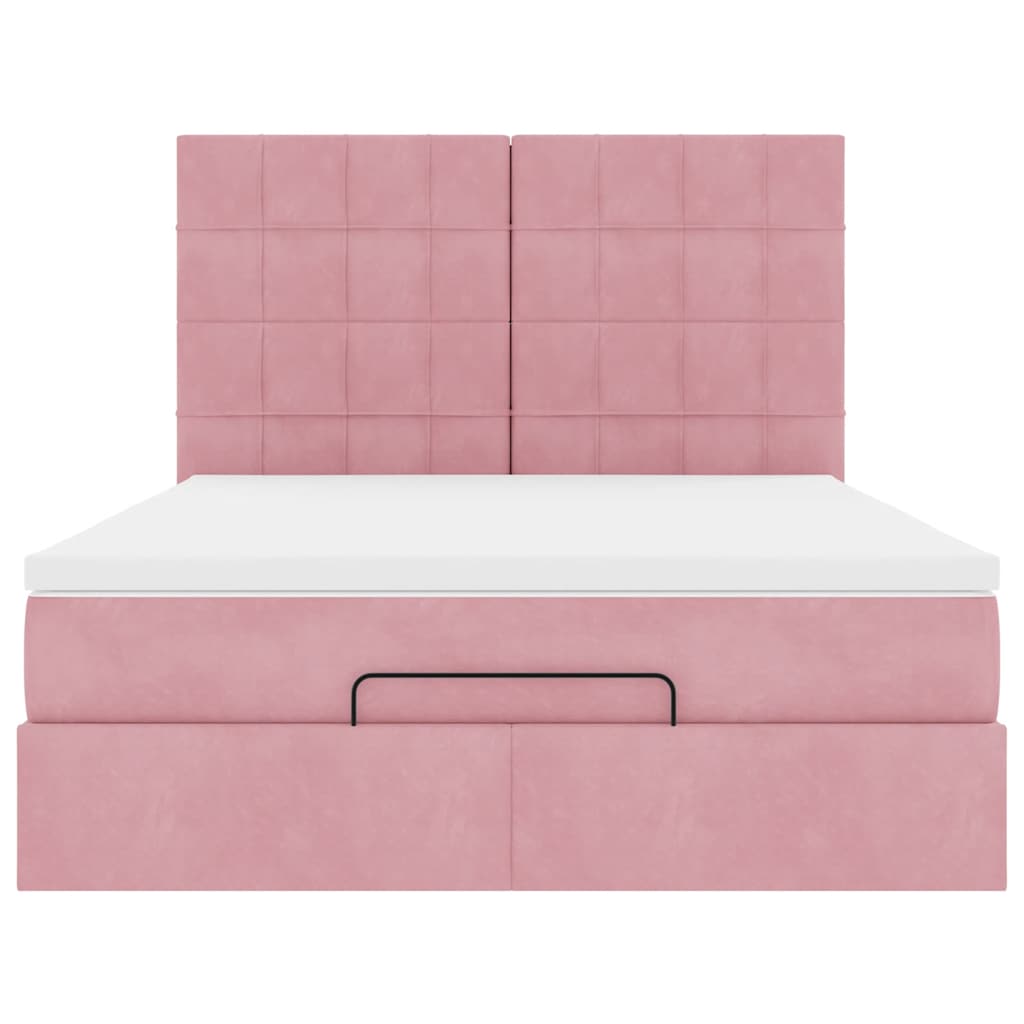 Cadre de lit ottoman avec matelas rose 140x200 cm velours