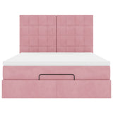 Cadre de lit ottoman avec matelas rose 140x200 cm velours