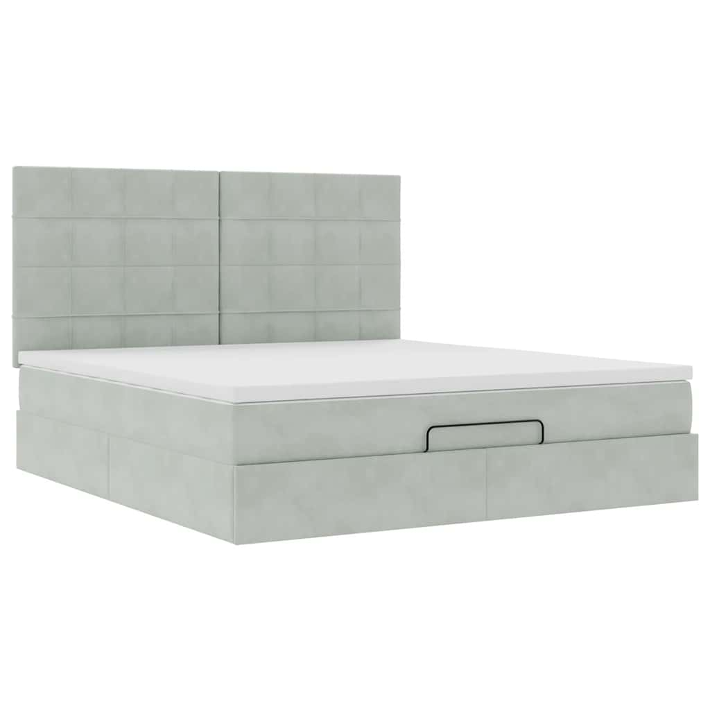 Cadre de lit ottoman et matelas gris clair 160x200cm velours