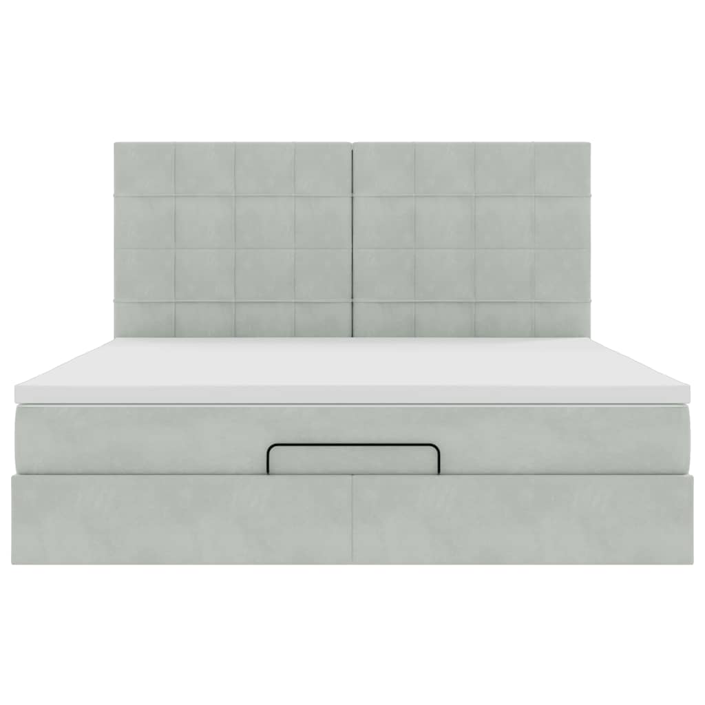 Cadre de lit ottoman et matelas gris clair 160x200cm velours