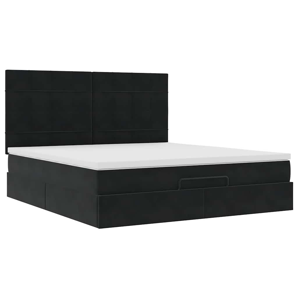 Cadre de lit ottoman avec matelas noir 160x200 cm velours