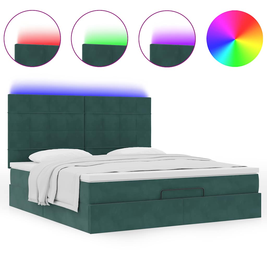 Cadre de lit ottoman avec matelas vert foncé 160x200 cm velours