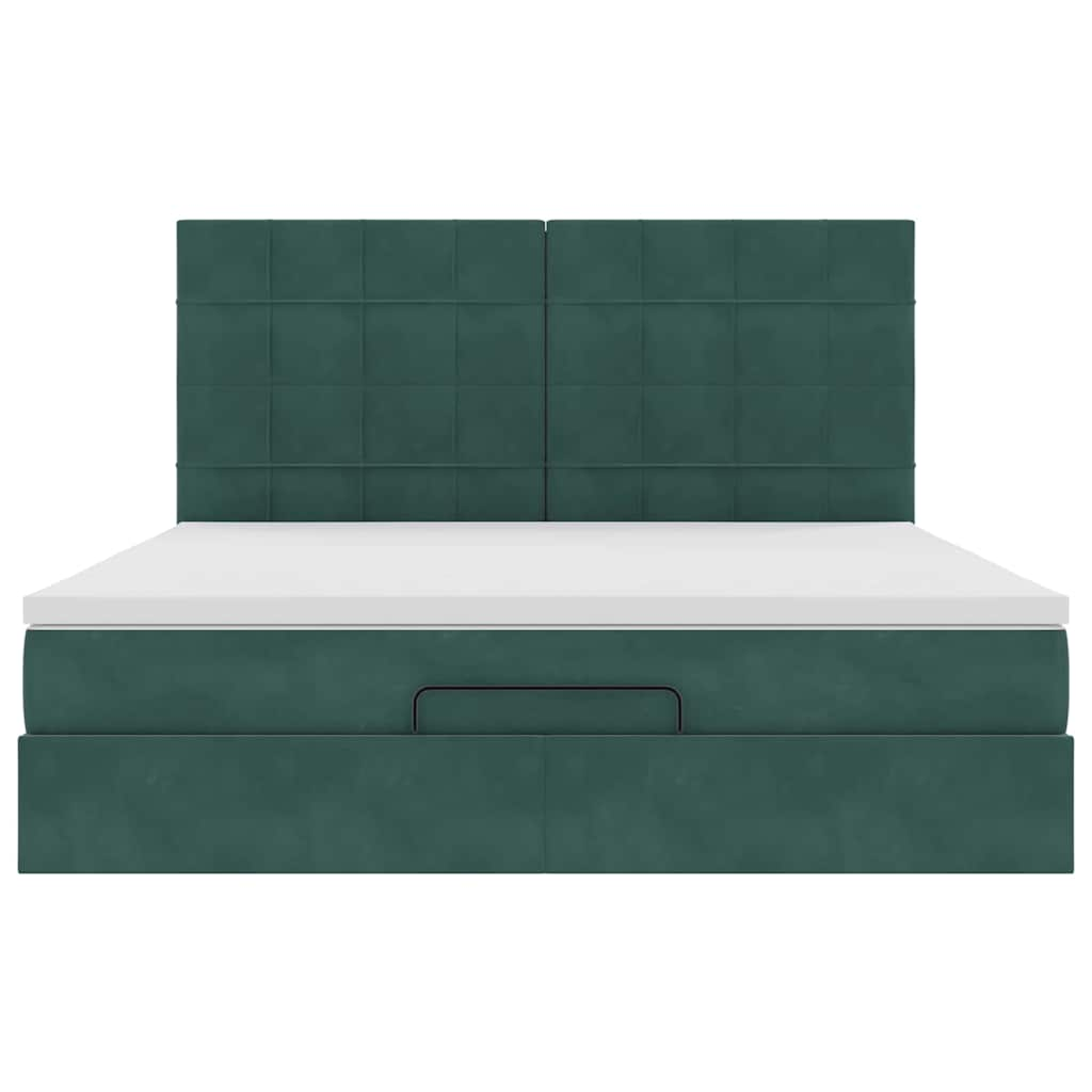 Cadre de lit ottoman avec matelas vert foncé 160x200 cm velours