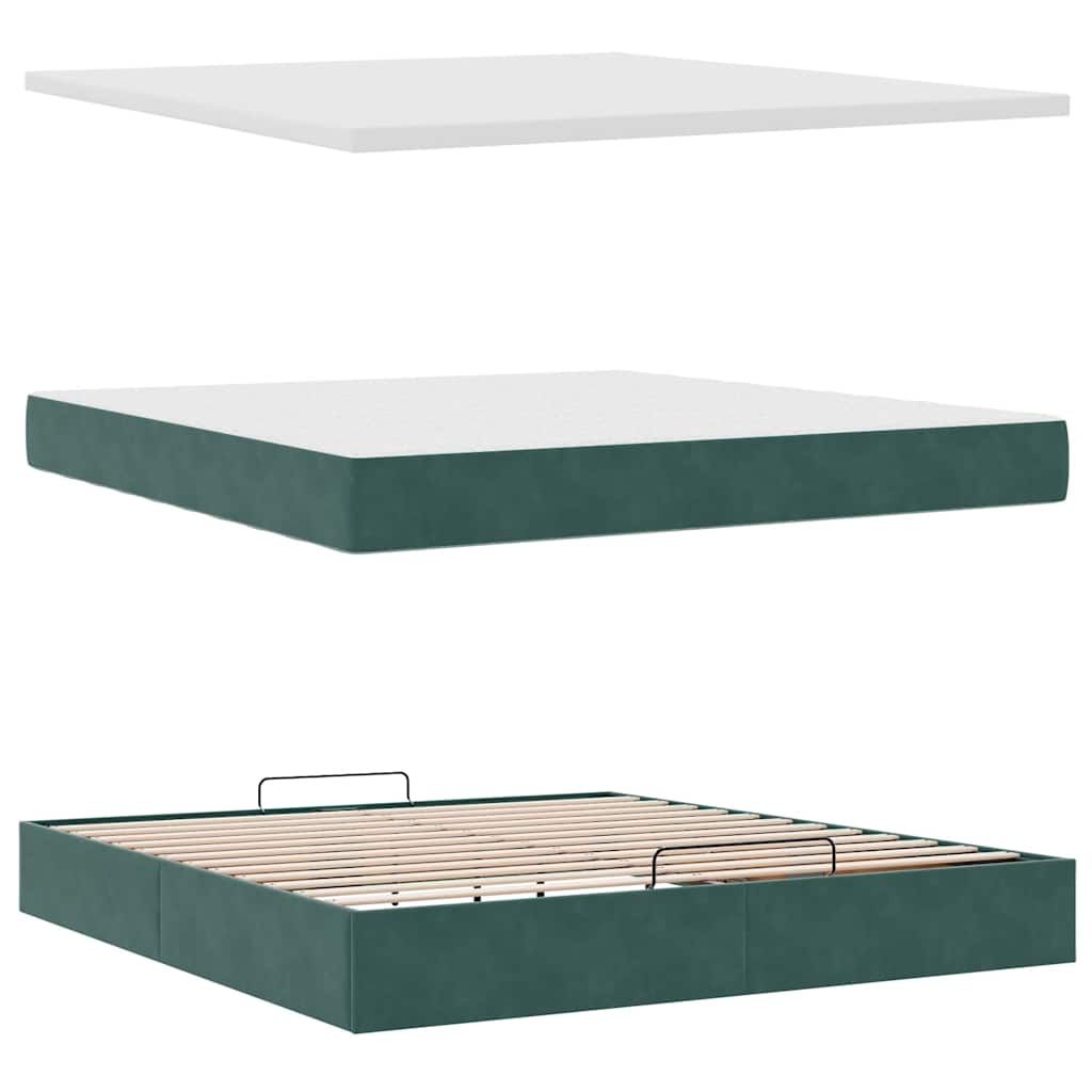 Cadre de lit ottoman avec matelas vert foncé 160x200 cm velours