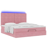 Cadre de lit ottoman avec matelas rose 160x200 cm velours