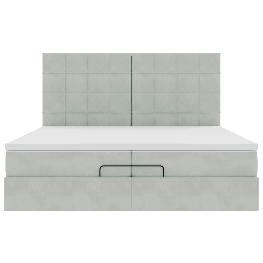 Cadre de lit ottoman avec matelas gris clair 200x200 cm velours