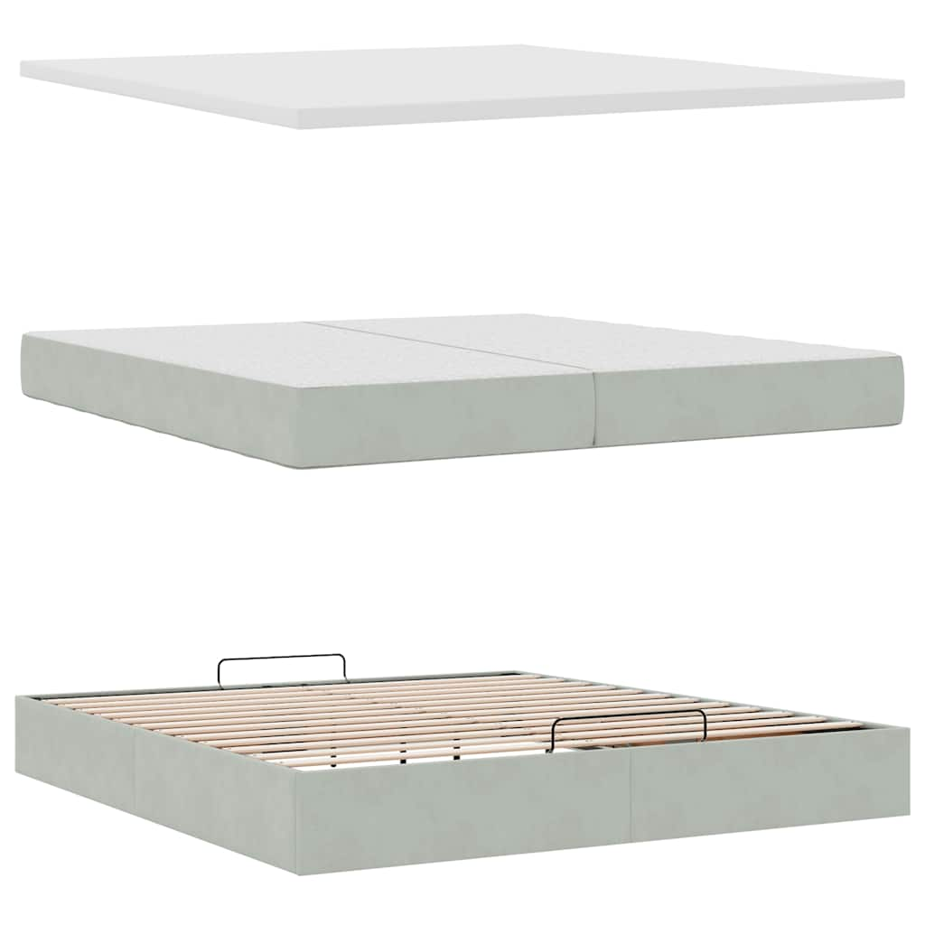 Cadre de lit ottoman avec matelas gris clair 200x200 cm velours