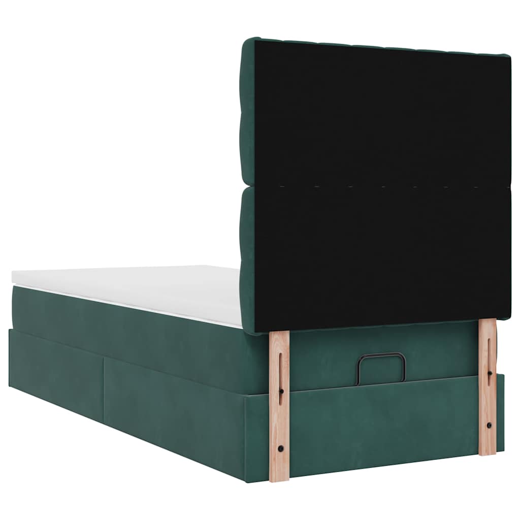 Cadre de lit ottoman avec matelas vert foncé 100x200 cm velours