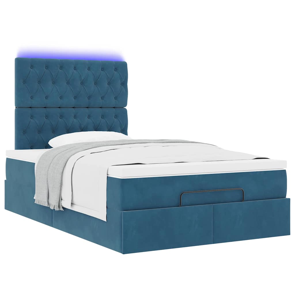 Cadre de lit ottoman avec matelas bleu foncé 120x200 cm velours